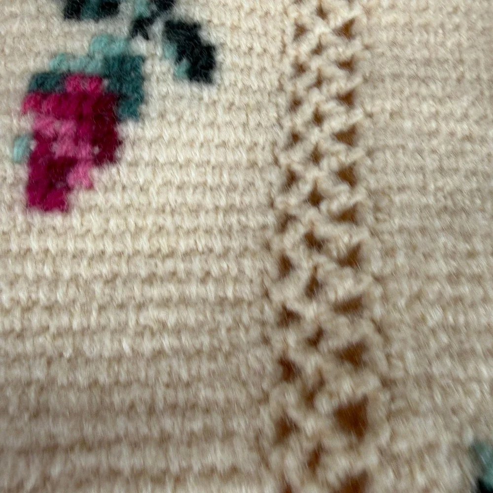 Vintage Handmade Crochet Afghan Throw Blanket Cream Pink Roses 60